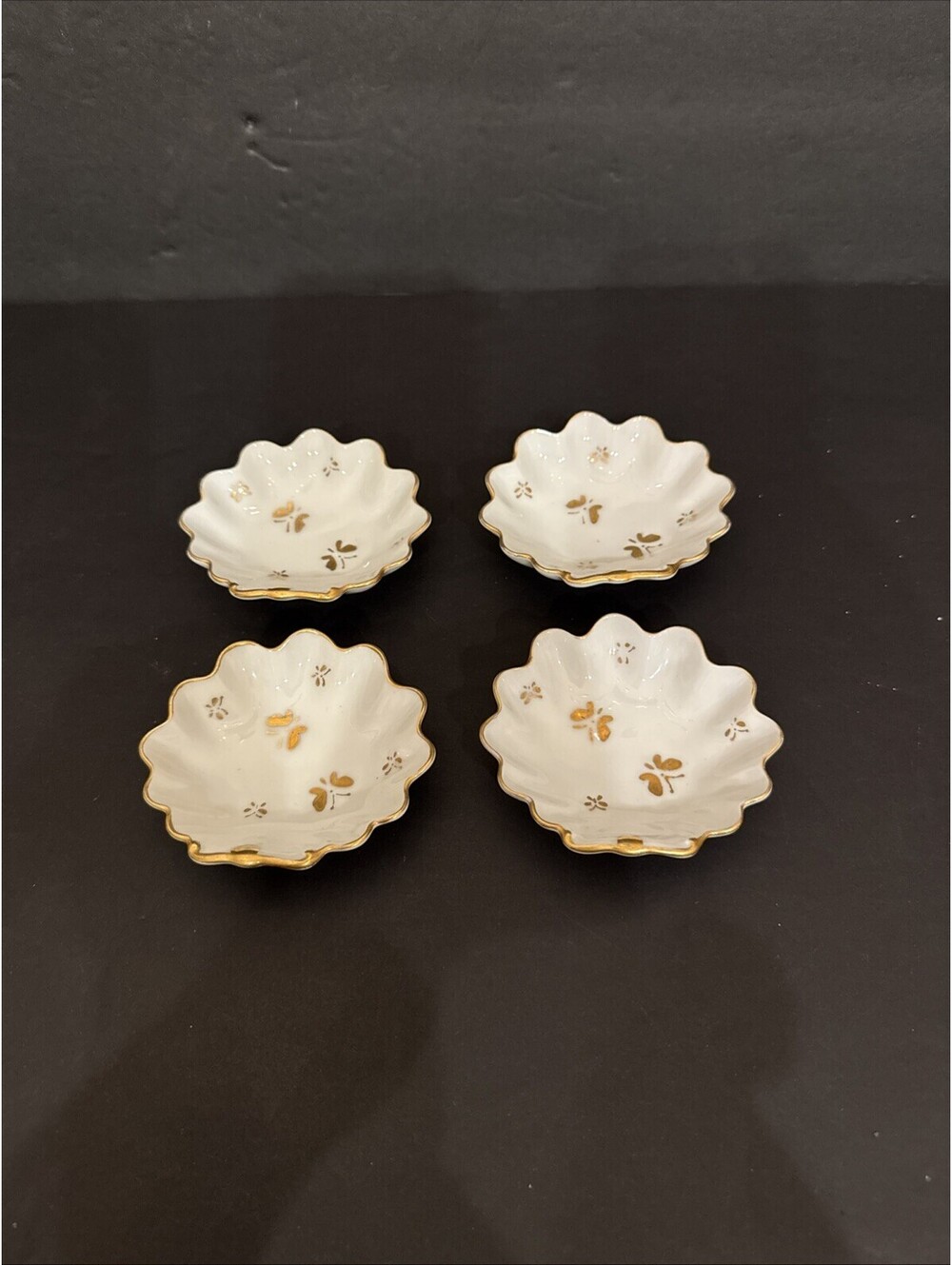 Vintage Ardalt Lenwile Japan (4) Gold Butterfly Salt Cellars Butter Pads 3 3/8”